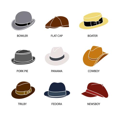 9 estilos de sombrero vector