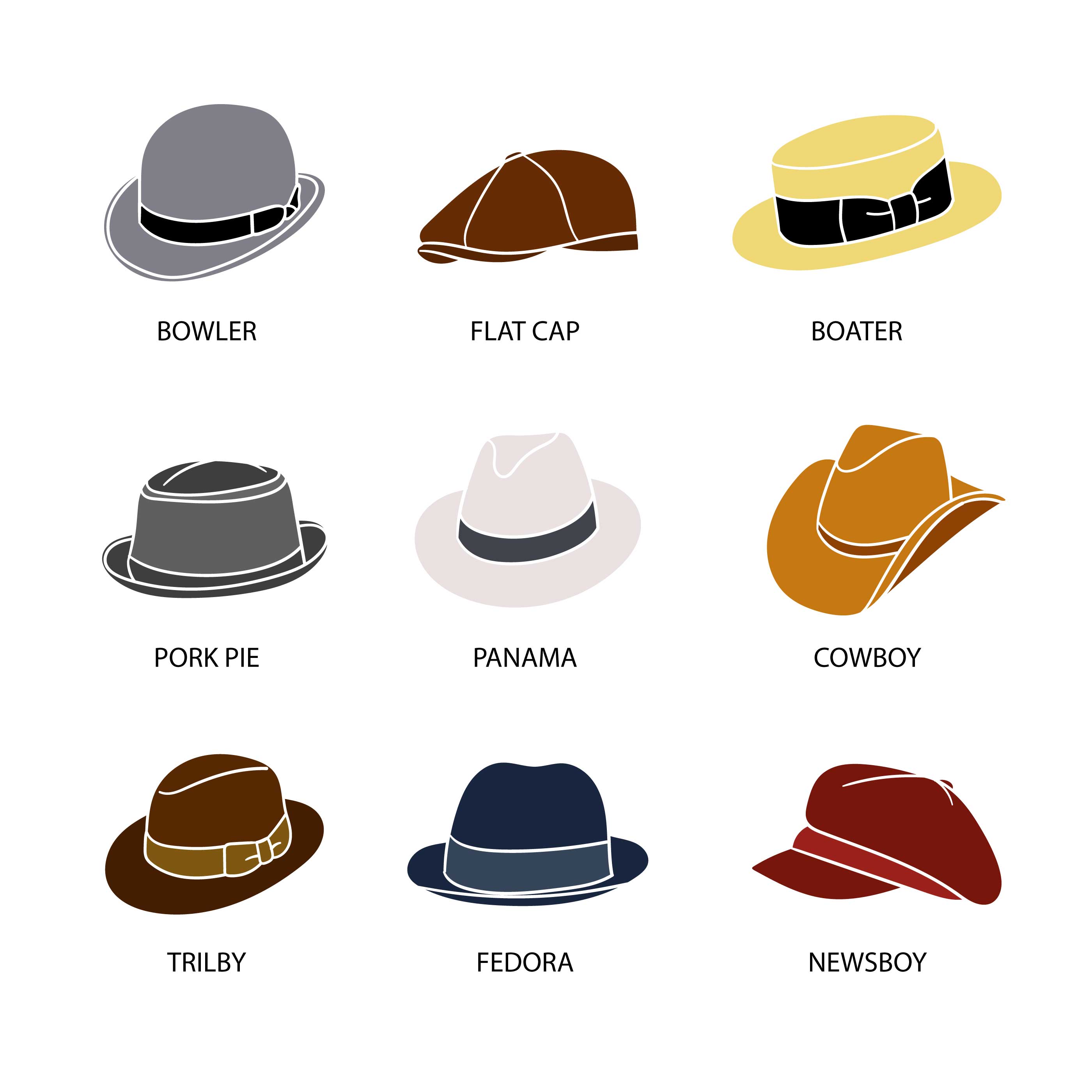 9 Hat Styles 171736 Vector Art At Vecteezy