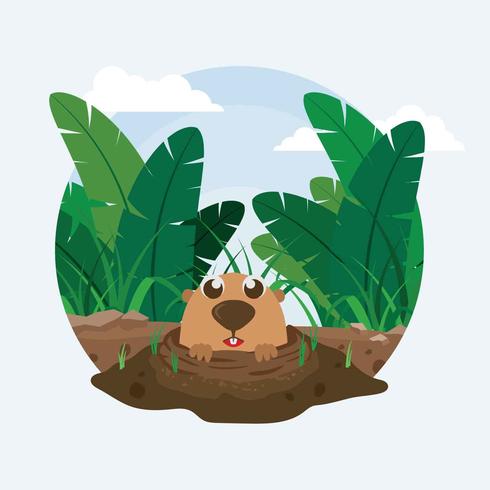 Ilustración de Gopher dentro del agujero libre vector