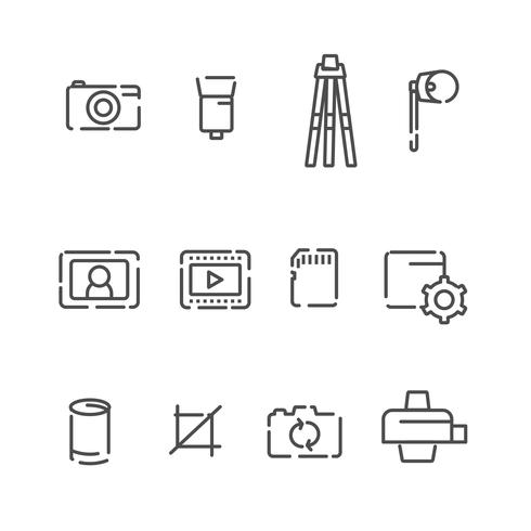 Cámara libre y conjunto de iconos de fotografía vector