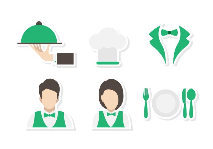 Flat Canteen Waiter and Waitress Vectors 