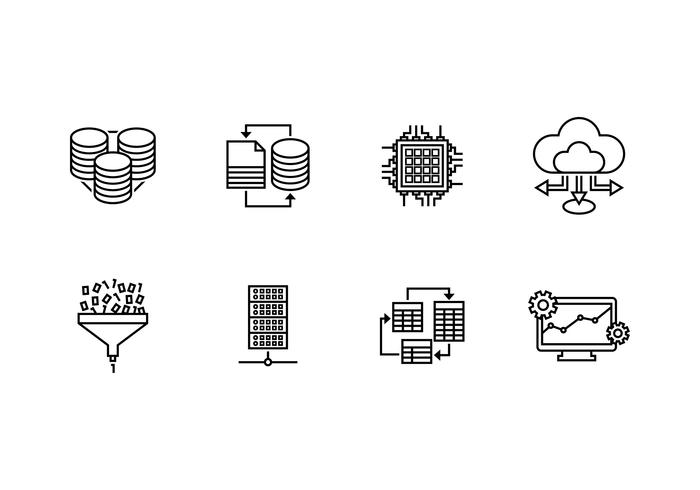 Sistema de base de datos establece icono lineal vector