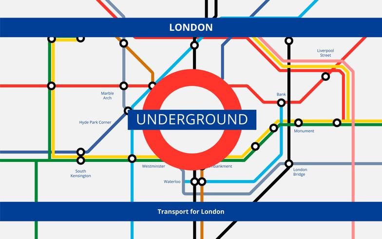Tube Map London Transportation. Underground Railway.