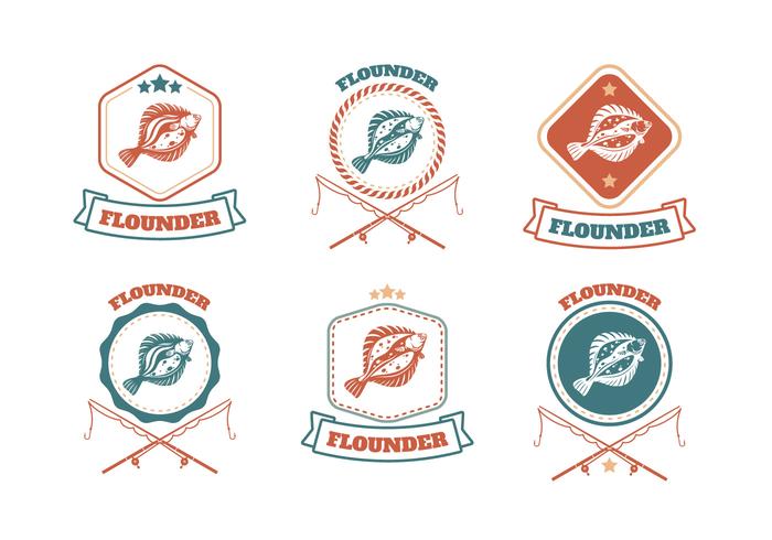 Flounder Fish Badge Vector Collection