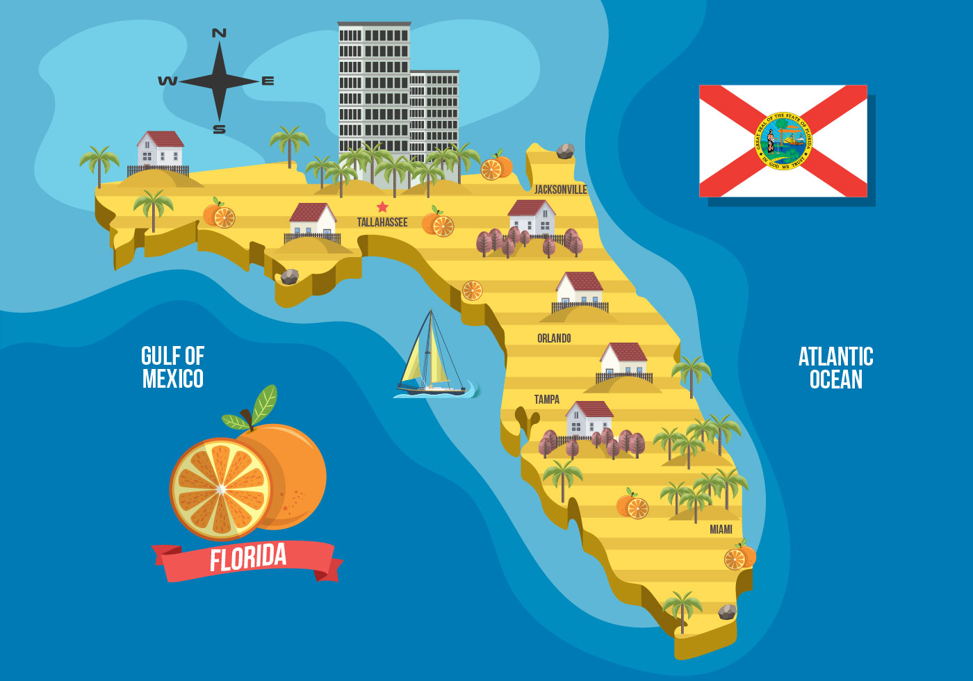 Mapa de Florida con ilustración vectorial de referencia - Descargue