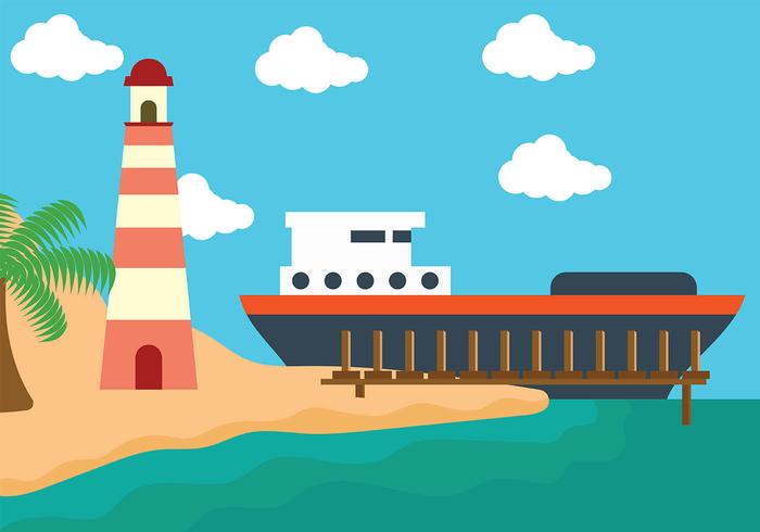 Boardwalk with Cruiseship Background Vector