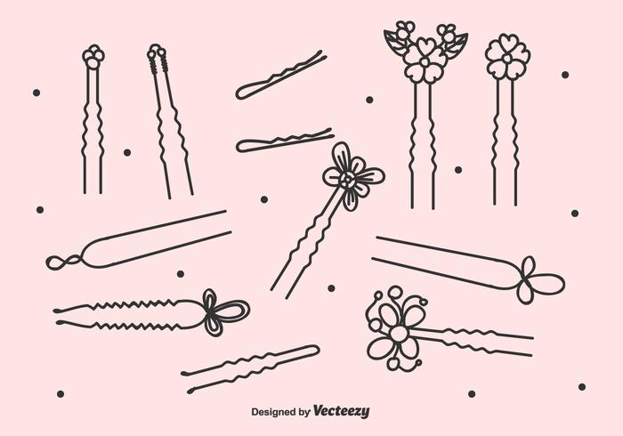 Black Hair Pins Vector Set