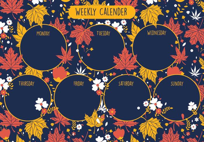 Botanical Printable Weekly Calendar Vector