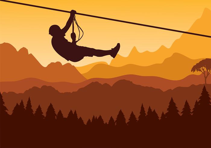 vector libre de montaña zipline pino