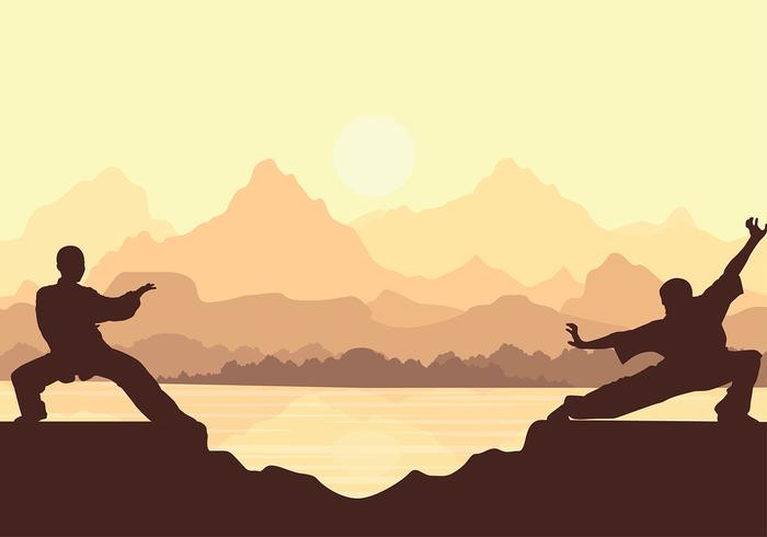 Wushu Silhouette Sunset Free Vector