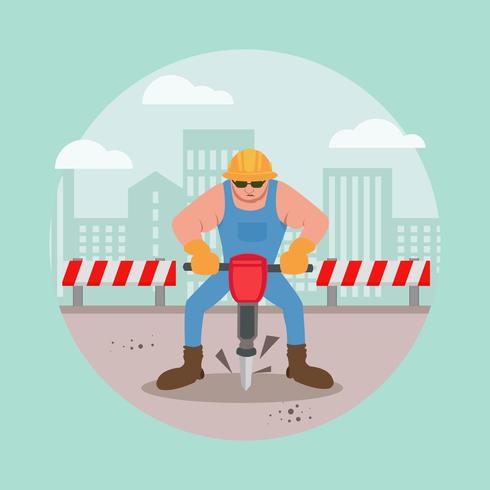 Man With Pnemuatic Drill Vector Illustration