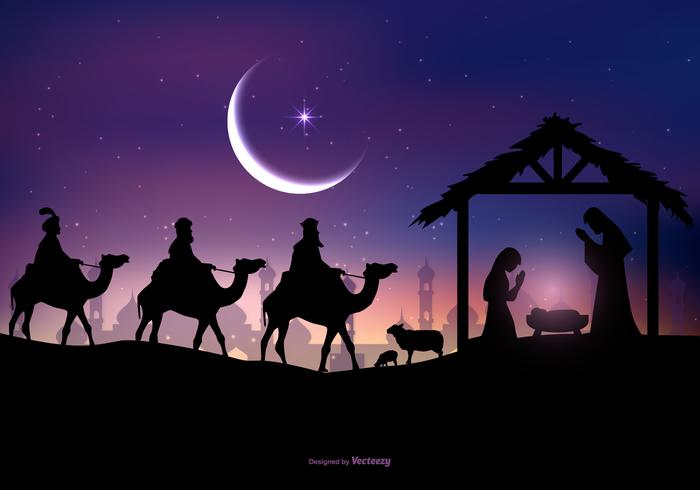 Tres sabios visitan la ilustración de Jesús vector