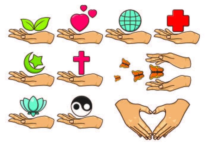 Conjunto de icono de manos curativas. vector