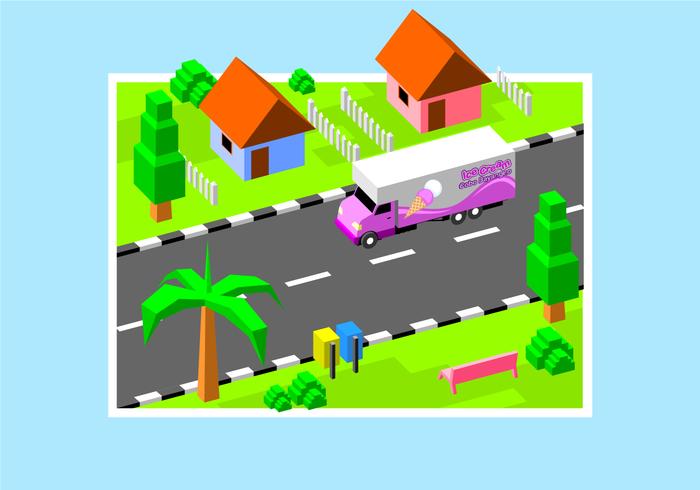 Isometric Ice Cream Moving Van Free Vector