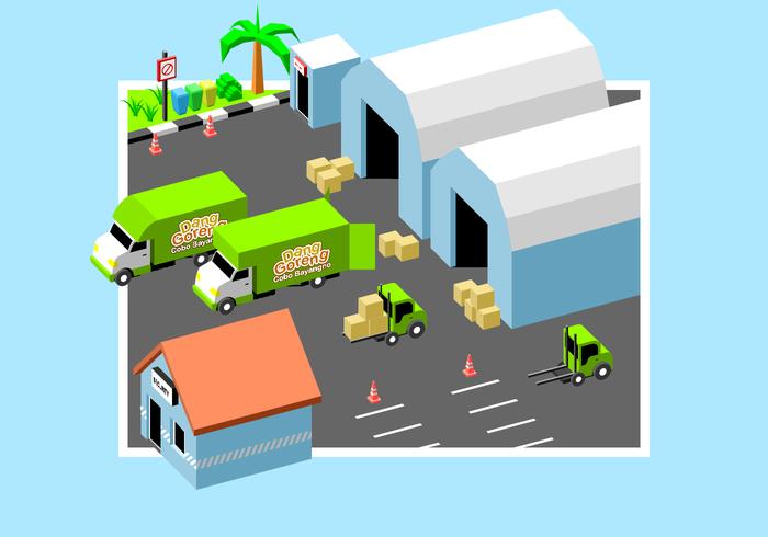 Moving Van In Factory Free Vector