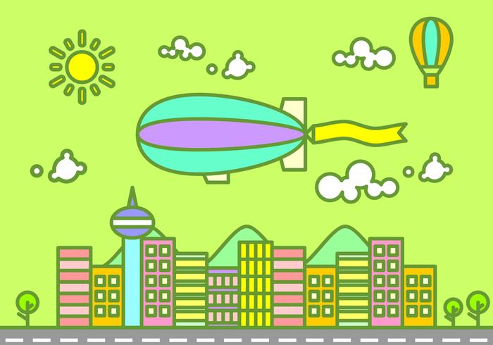 Dirigible Flying Over The City Free Vector