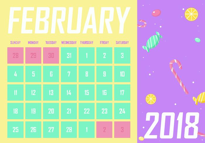 Febrero imprimible Calendario mensual Vector gratuito