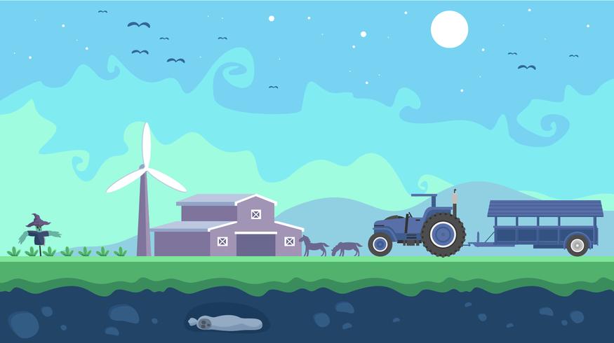 Hayride In The Fields At Night Free Vector