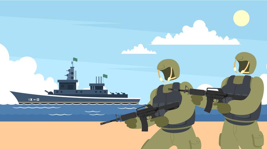 Navy Seals And Warship Vector Gratis