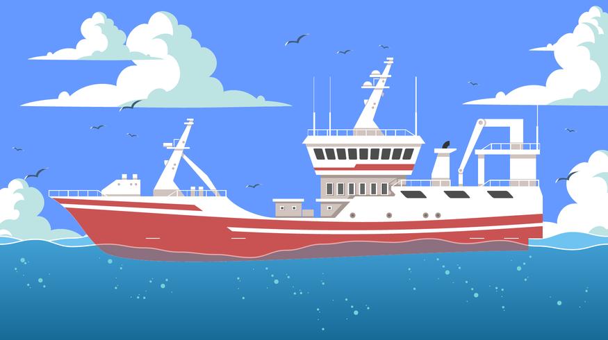 Big Red Trawler Free Vector