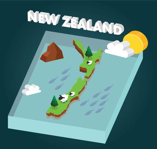 Isometric New Zealand Map Vector Design