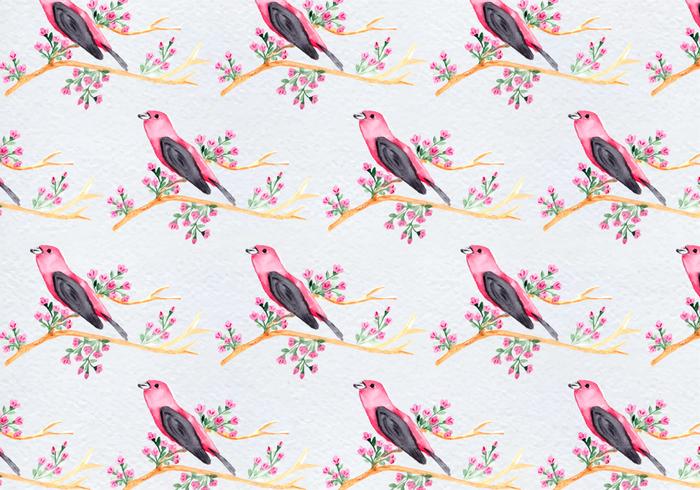 Free Seamless Vector Pattern With Birds On Tree Branch 