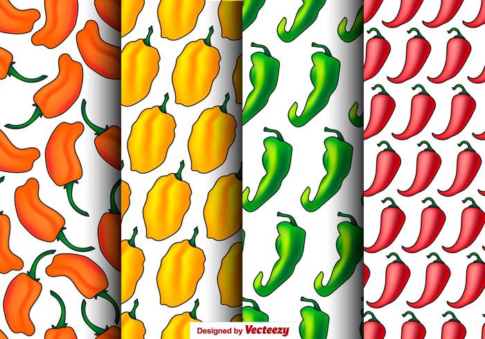 Seamless Habanero Peppers Pattern Vector Set