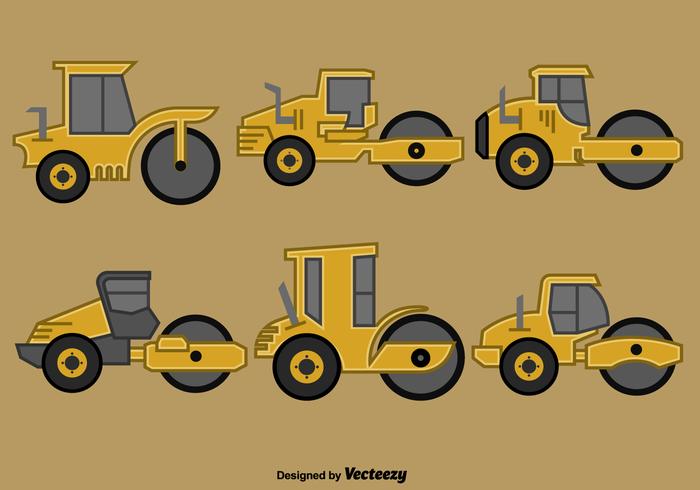 Set Of Vector Steamroller Icons Flat Style