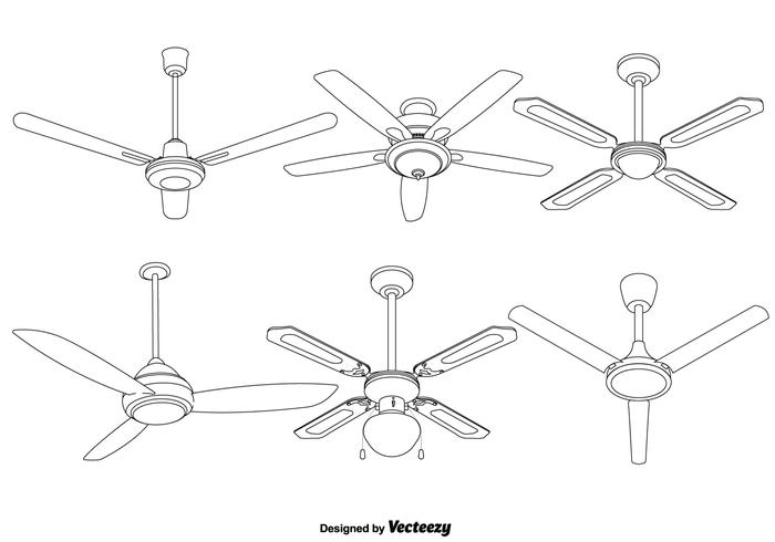 Set Of Vector Detailed Ceiling Fan illustrations