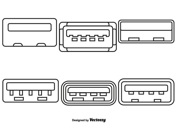 Vector Set Of USB port Line Style Icons