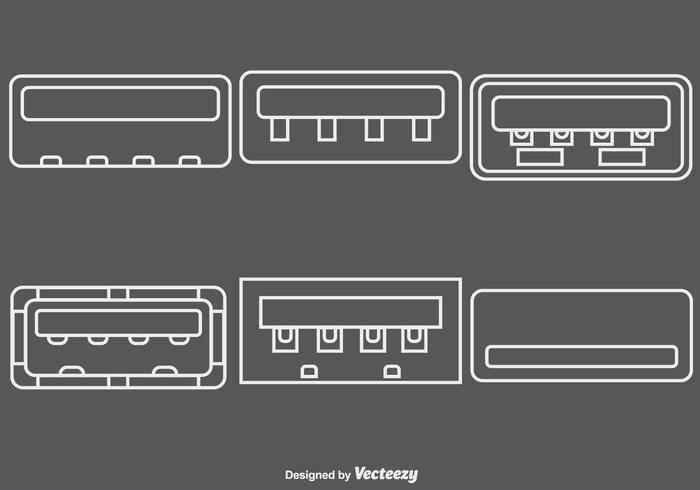 Colección de vectores de iconos de línea de puerto USB