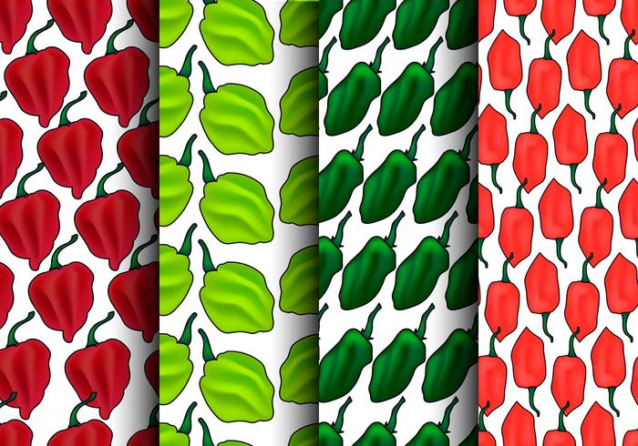 Habanero Pepper Seamless Pattern Set - Vector
