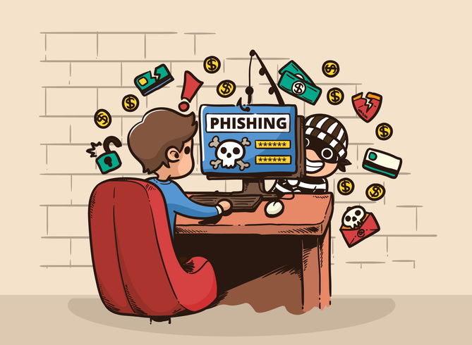 Ilustración de computadora pirata phishing vector