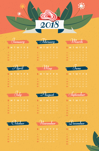 Floral Calendar 2018 Vector
