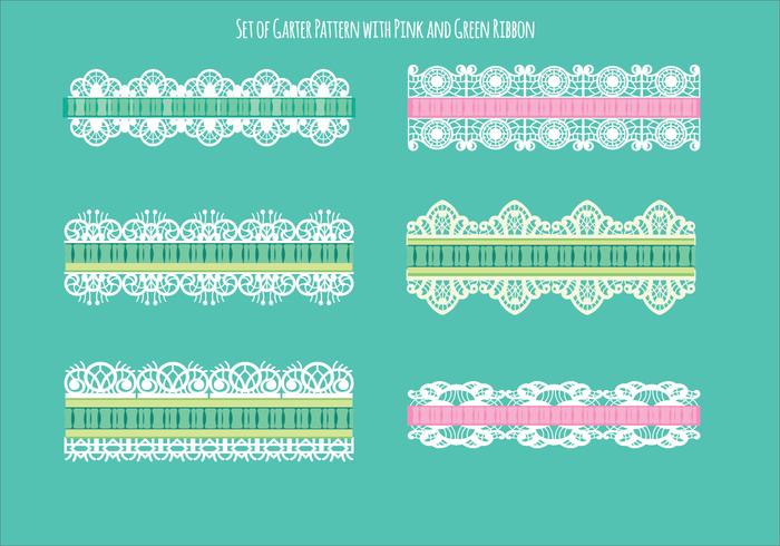 Set of Garter Pattern with Green and Pink Ribbon vector