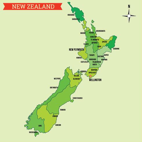 Mapa de Nueva Zelanda vector