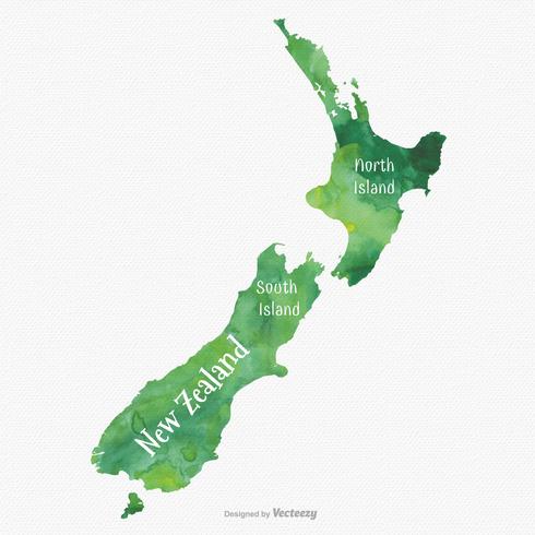 Silueta de mapa de Nueva Zelanda llena de textura de acuarela verde vector