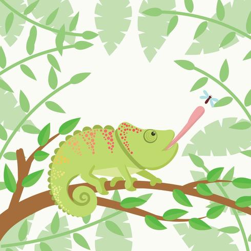 Chameleon With Forest Background vector