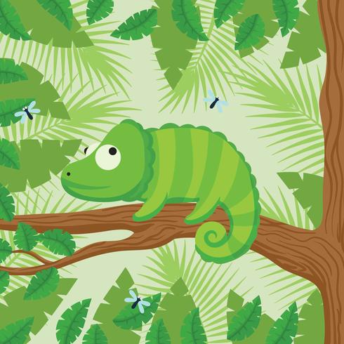 Chameleon With Forest Background vector