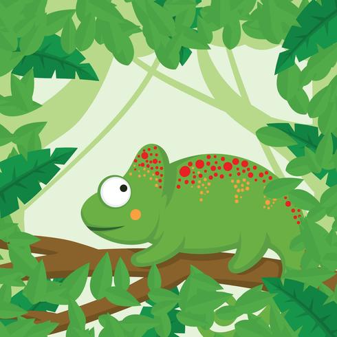 Chameleon With Forest Background vector