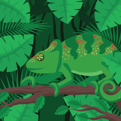 Chameleon With Forest Background vector