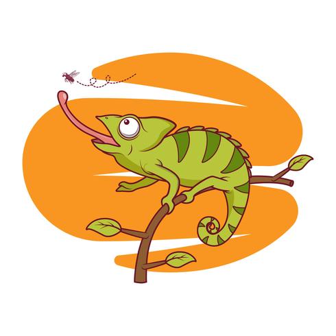 Free Vector Chameleon catching flies illustration