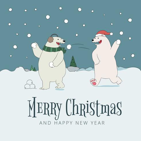 Cute Scene Bears Playing With Snow  vector