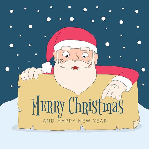 Dibujos animados Santa Holding Sign con mensaje de Navidad vector