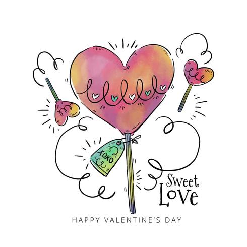 Lindo corazón Lollypop con adornos para el día de San Valentín vector