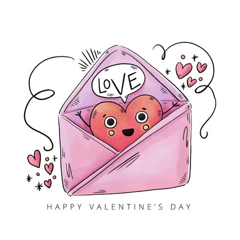 Sobre lindo con el carácter del corazón dentro y ornamentos para el día de San Valentín vector