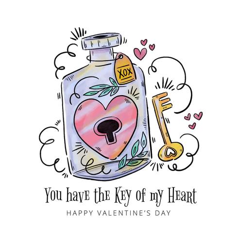 Cute Jar With Heart Inside And Key To Valentine's Day vector