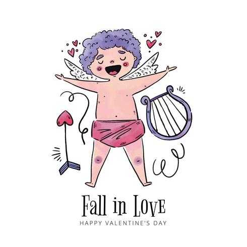 Cute Cupid Flying With Arrow And Elements vector