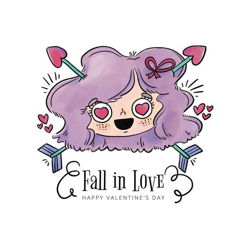 Cute Girl Head Falling In Love With Arrows vector