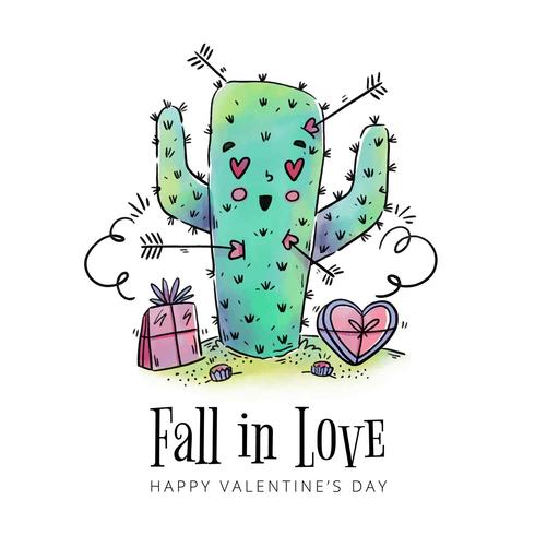 Cactus lindo en amor con flechas alrededor del día de San Valentín vector